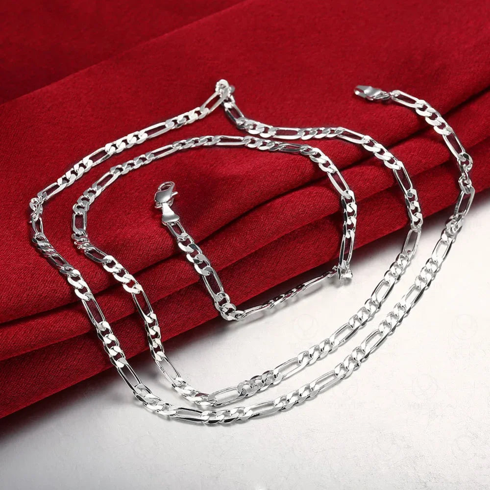 40-75cm 925 Silver 4mm Figaro Chain Necklace For Women Men Long