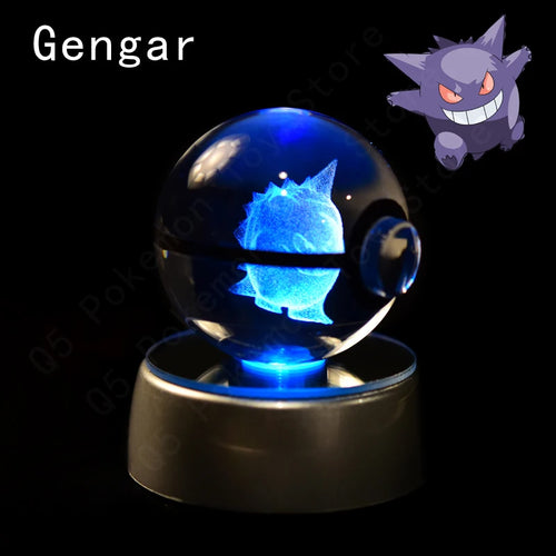 Pokemon Crystal Ball 3D Pikachu Mewtwo Mew Gengar Night Light Lamp