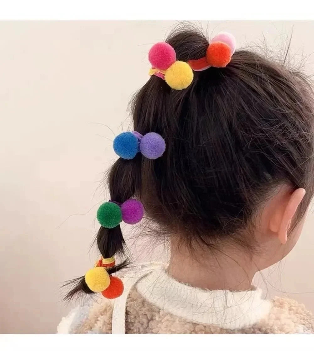 20Pcs Girls Colorful Plush Ball Elastic Hair Bands Kids Ponytail Ties