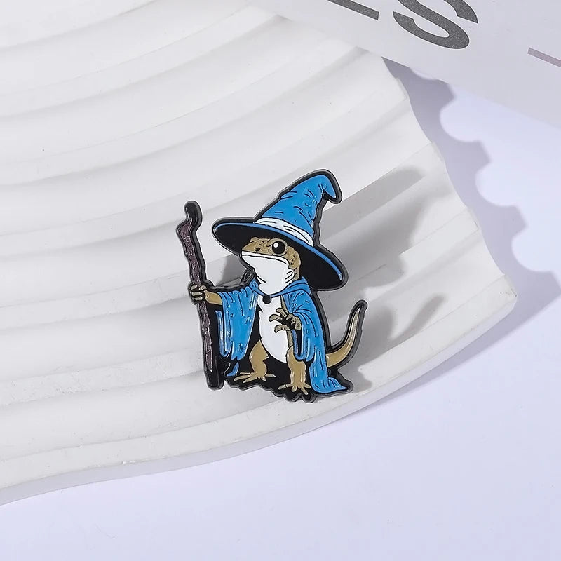 Lizard Wizard Enamel Pins Punk Gothic Blue Animal Metal Brooches