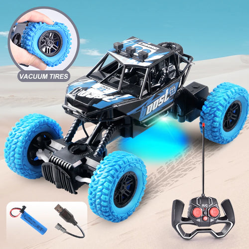 Remote control car with colorful flashing lights, rubber wheels,