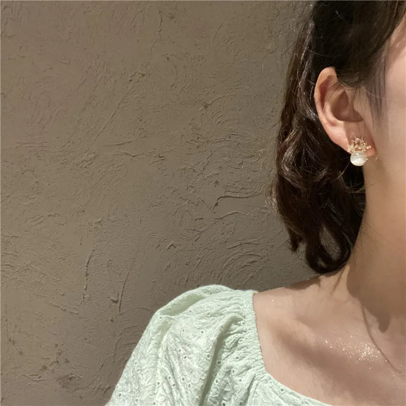 Flower Rhinestones Opal Stud Earrings for Women Small Exquisite Sweet