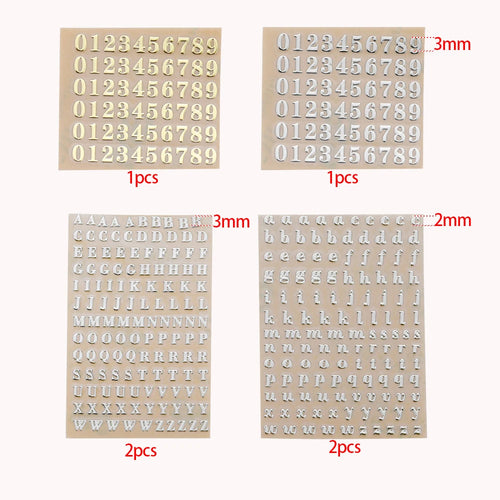 2-9mm Alphabet Letters Numbers Decor Stickers Gold Silver Epoxy Resin