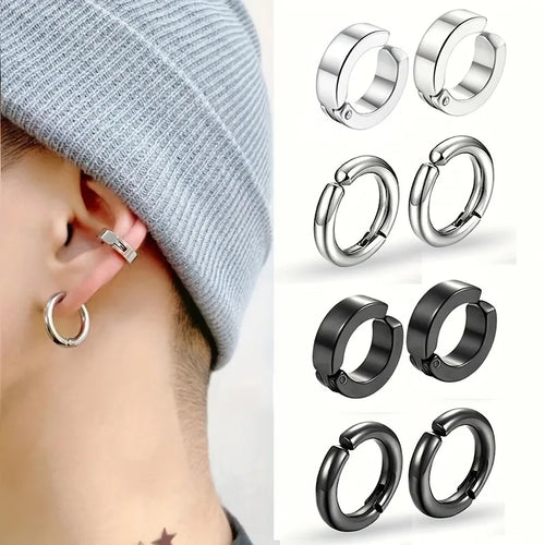 Punk Style 8-Piece Stainless Steel Ear Clip Set - Chic Circle Ear
