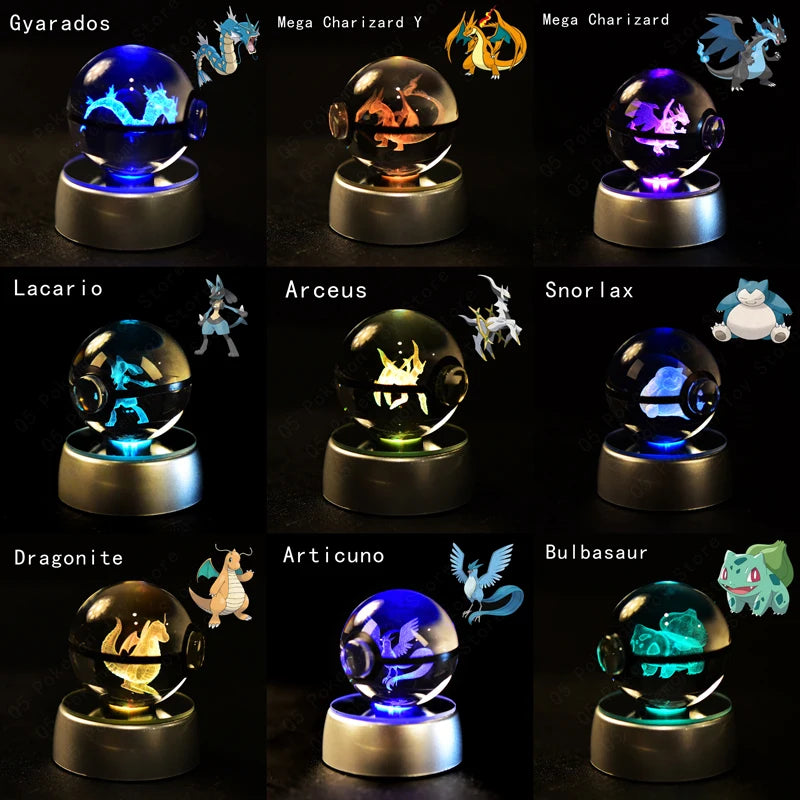 Pokemon Crystal Ball 3D Pikachu Mewtwo Mew Gengar Night Light Lamp