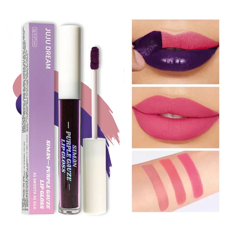 1/3 pcs peel off lip gloss, blue-purple, matte, long-lasting,