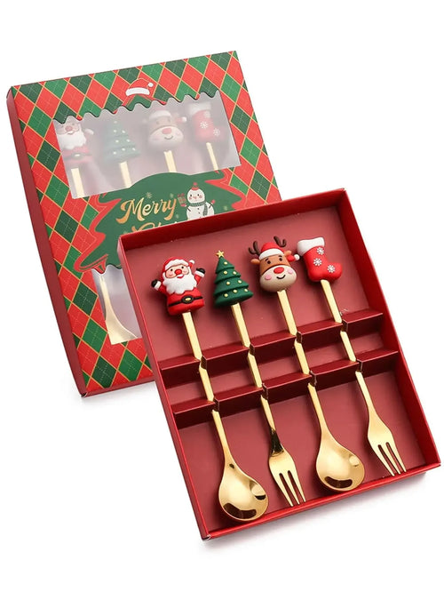 (2/4/6pc) Christmas Spoon and Fork Set Stainless Steel Creative