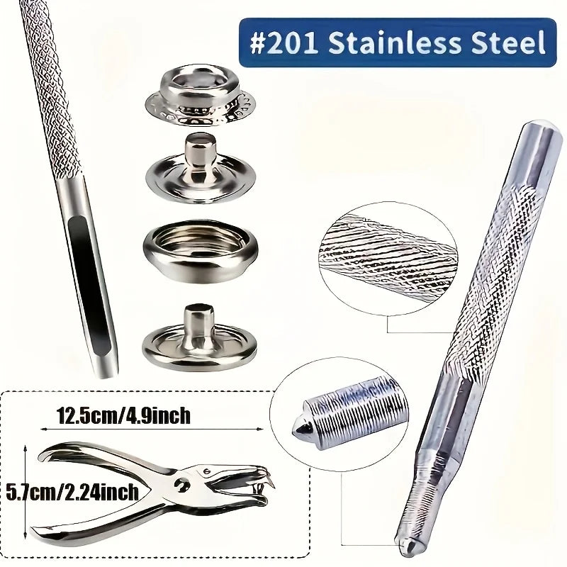 25set Stainless Steel Snap Fastener Kit, 15mm Heavy Duty Snap Button