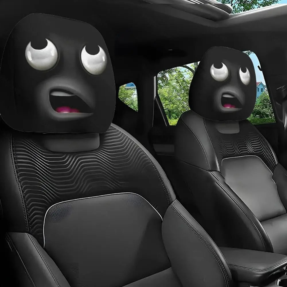 2PCS Cute Big-Eyed Cartoon Car Headrest Covers Universal Fit for Cars
