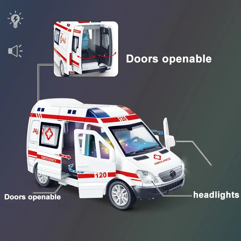 1:32 Mini Car Diecast Ambulance Fire-Truck Policecar Model Sound And