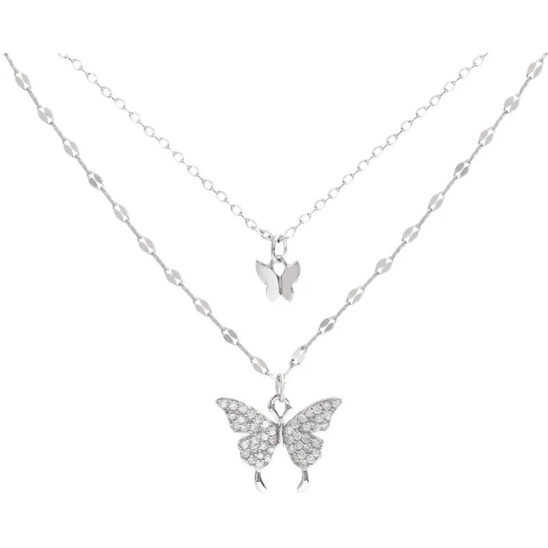 Double Layered Butterfly Necklace for Women with High-end Design,