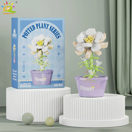 HUIQIBAO MOC Flower Succulent Potted Model Building Block DIY Eternal