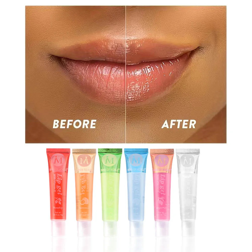 6Pcs Fruit Flavor Glossy Lip Oil Set Clear Hydrating Moisturizing Lip