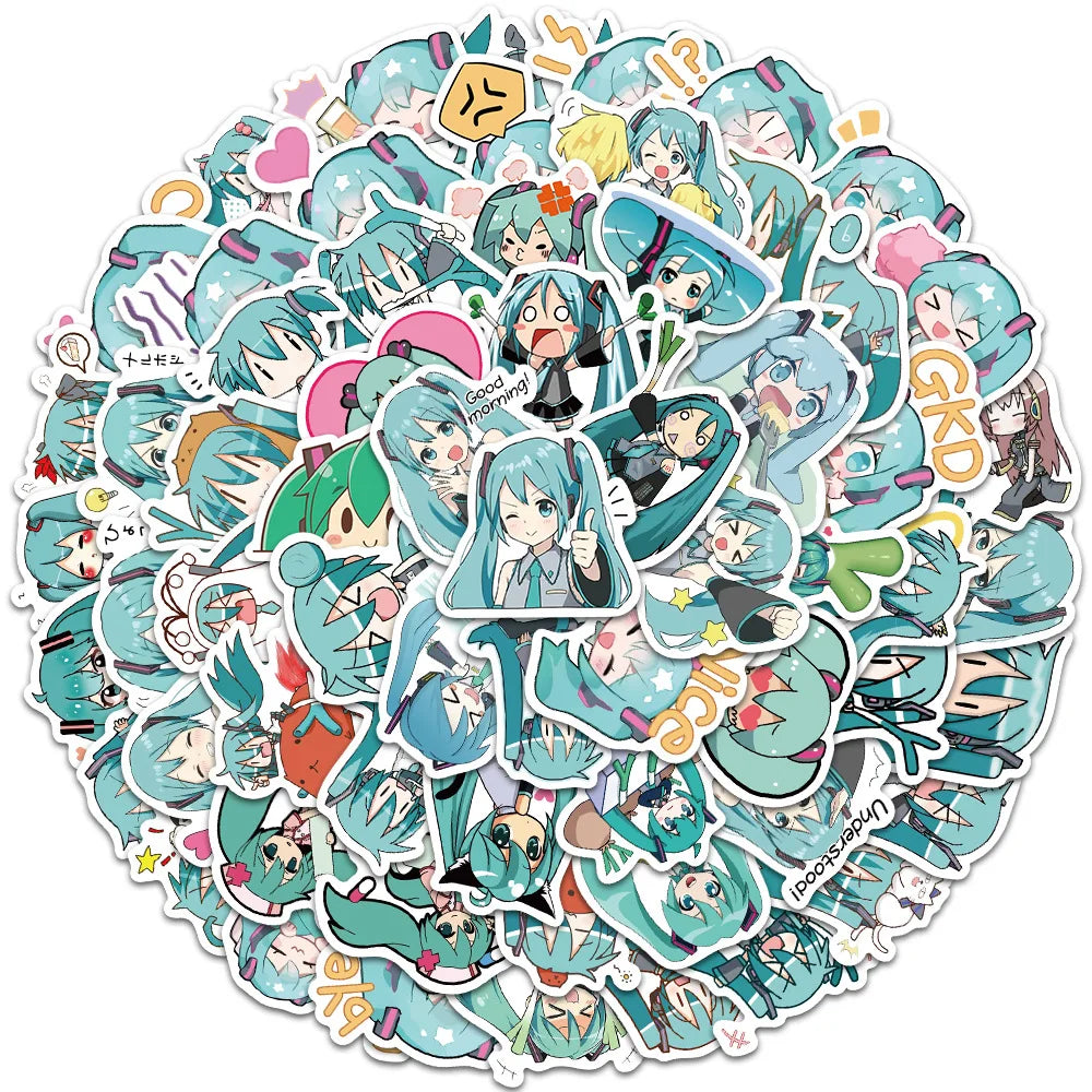 65Pcs Cute Cartoon Hatsune Miku Sticker Waterproof Vinyl for Laptop
