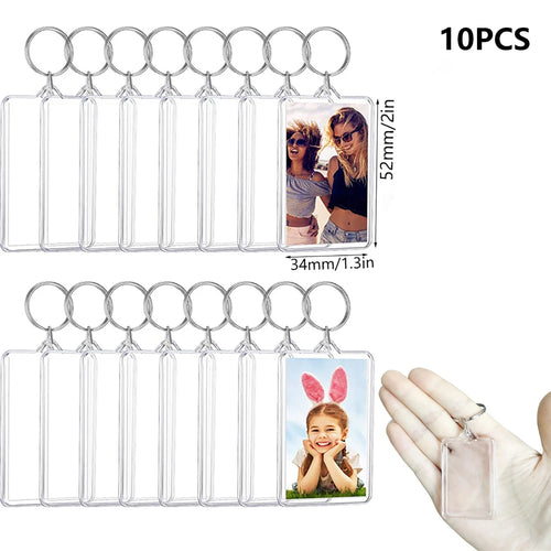 10pcs Transparent Photo Frame Keychain Tassels Snap-In Custom Insert