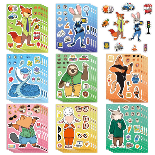 8/16Sheets Make a Face Zootopia 2 Puzzle Cartoon Stickers DIY Ryder