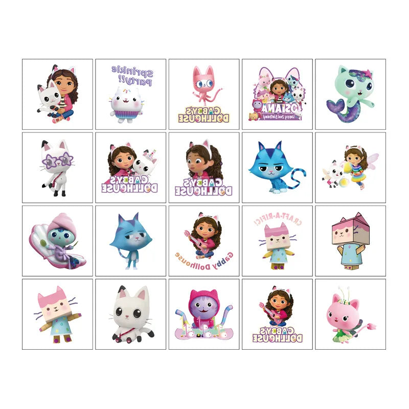 20PCS Kawaii Gabby Dollhouse Cats Tattoo Stickers Cute Cartoon Anime