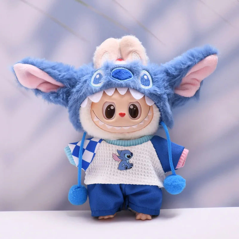 for 17cm Labubu Doll Clothes Fashion Clothes Plush Stitch Set Doll