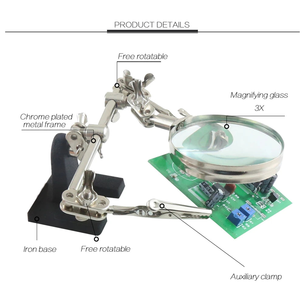 Helping Hands Magnifier Stand with Dual Alligator Clips Adjustable 5X