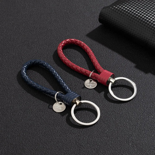2Pcs/Set PU Leather Braided Woven Rope Keychain DIY Bag Pendant Key