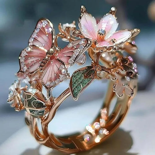 Aesthetic Flower Butterfly Rings for Female Romantic Rhinestone