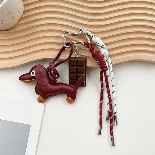 Leather Dachshund Bag Pendant Creative Keychain Lanyard bag Accessory