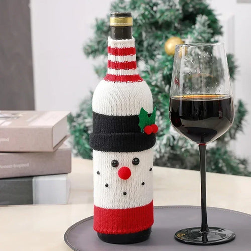Christmas Wine Bottle Cover Set Santa Snowman Woven Wine Bottle Bags