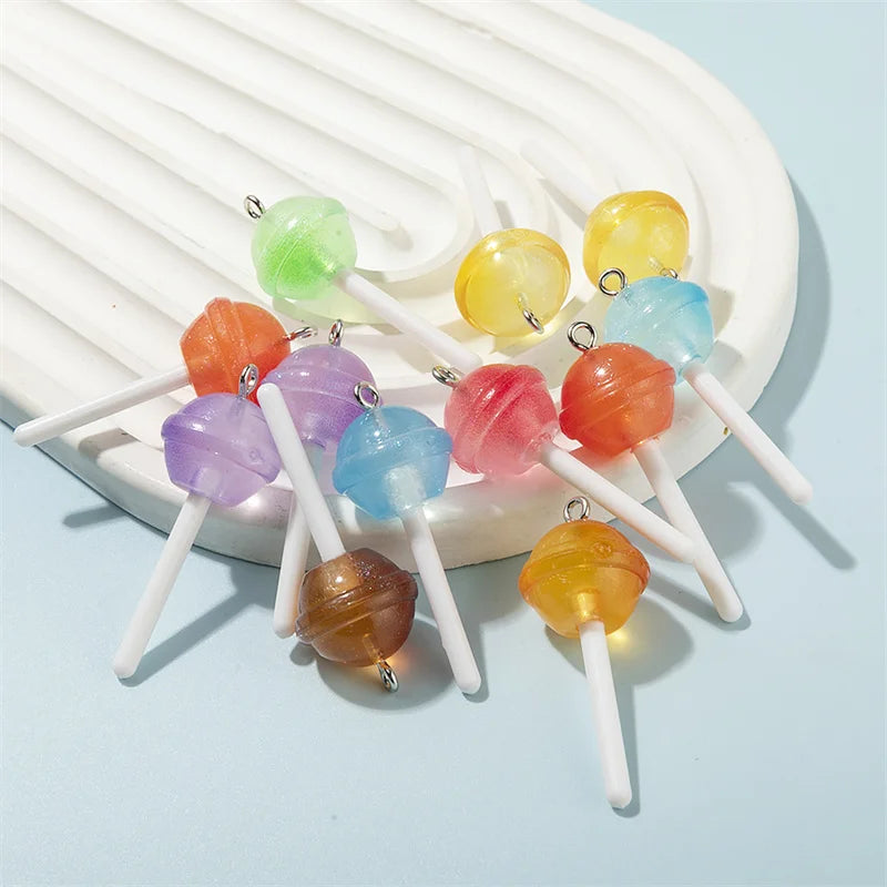 10Pcs Colorful Sugar Candy lollipop Resin Charms Kawaii 3D Pendant