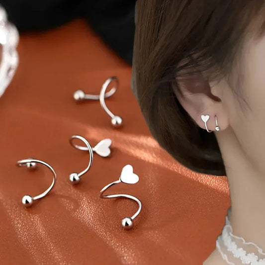 2pcs Stainless Steel Spiral Twisted Stud Earrings, Lip Piercing Heart