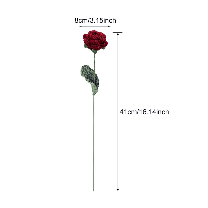 Fake Rose Flowers Hand Knitting Wool Bouquet Crochet Woven Flower