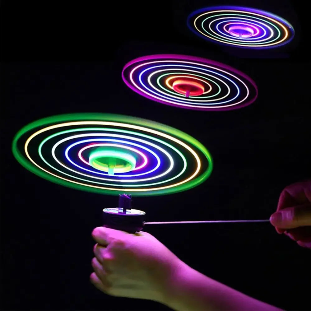 Kids Luminous Flying Disc Propeller Toys LED Lighting Pull String