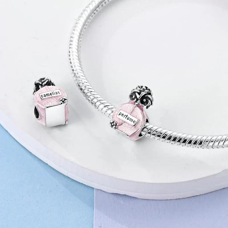 Fit Original 925 Sterling Silver Charms Beads Bow Perfume Bottle Pink