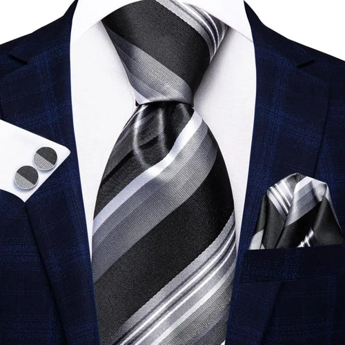 Black Red Striped Silk Wedding Tie For Men Handky Cufflink Gift Men