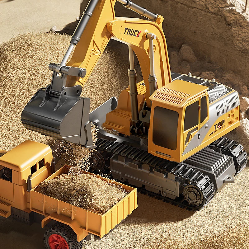 Alloy Remote Control Excavator Toy Car with Lights Sound Effect
