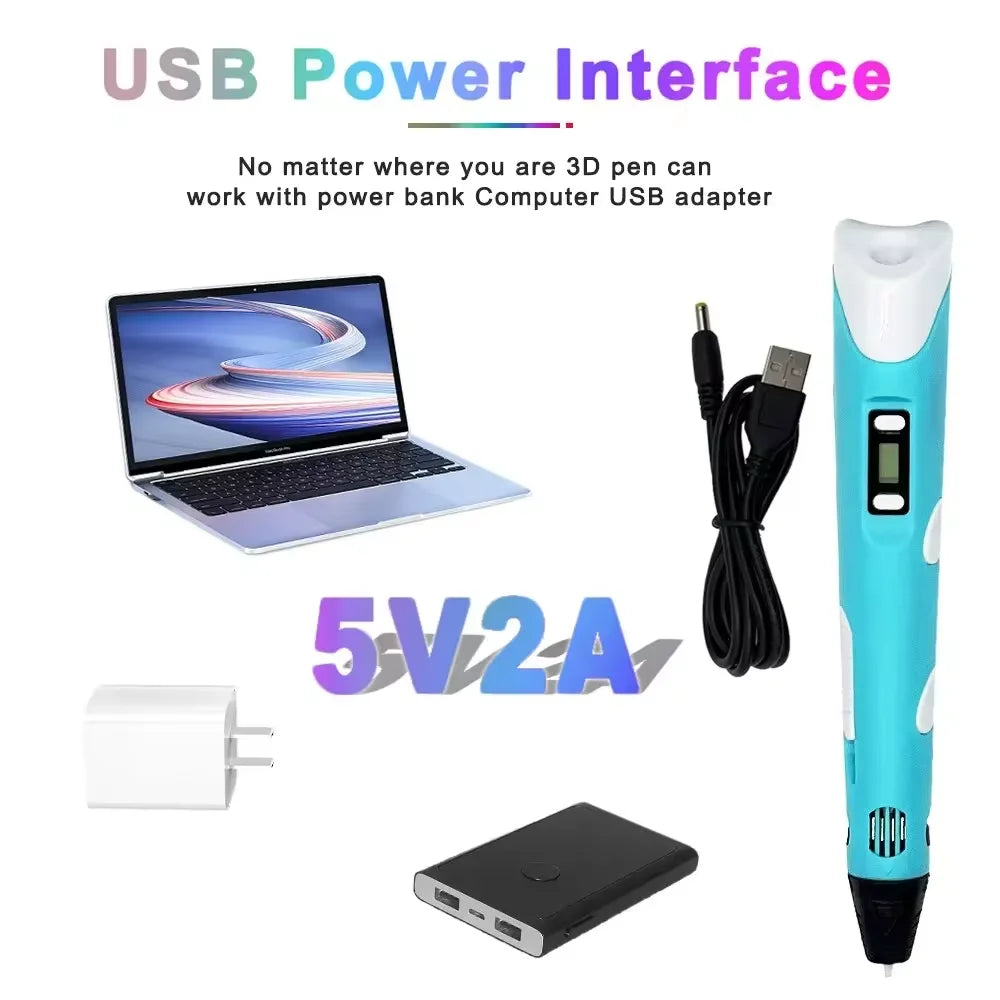 Electronic 3D Printing Pen with 9M PLA Consumables High-Temperature 3D