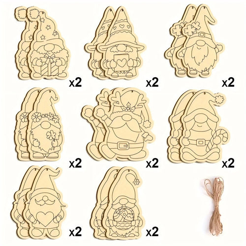 16pcs/set Elf Gnome Series Wooden Hanging Craft Kit DIY Painting