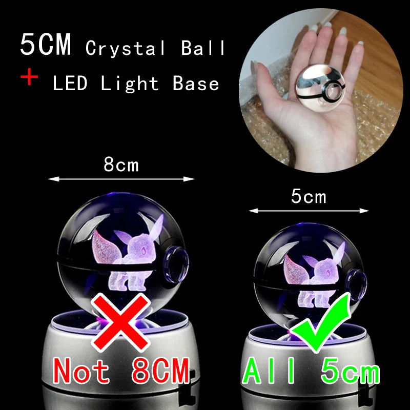 Pokemon Crystal Ball 3D Pikachu Mewtwo Mew Gengar Night Light Lamp