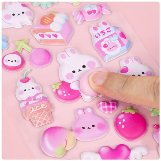 2pcs 3D Cartoon Puffy Stickers Cute Animal Stress Relief Popsicle