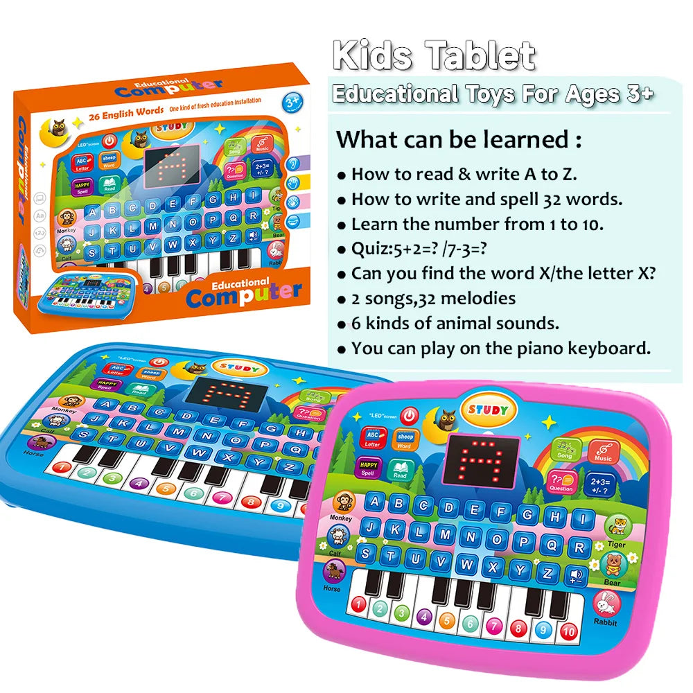 Kids’ Education Tablet Toy, Age 3+ Literacy Math Music Learning,