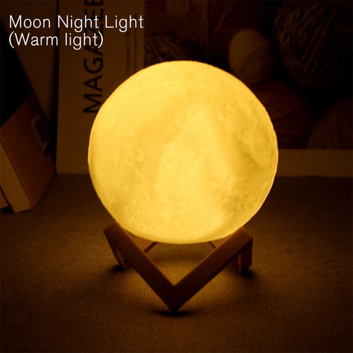 Moon Lamp LED Night Light Battery Powered With Stand Starry Lamp For
