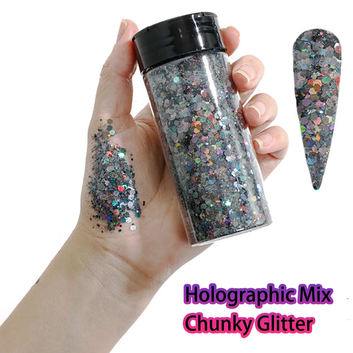 1Bottle Holographic Chunky Glitter 80g Craft Glitter Powder Mixed