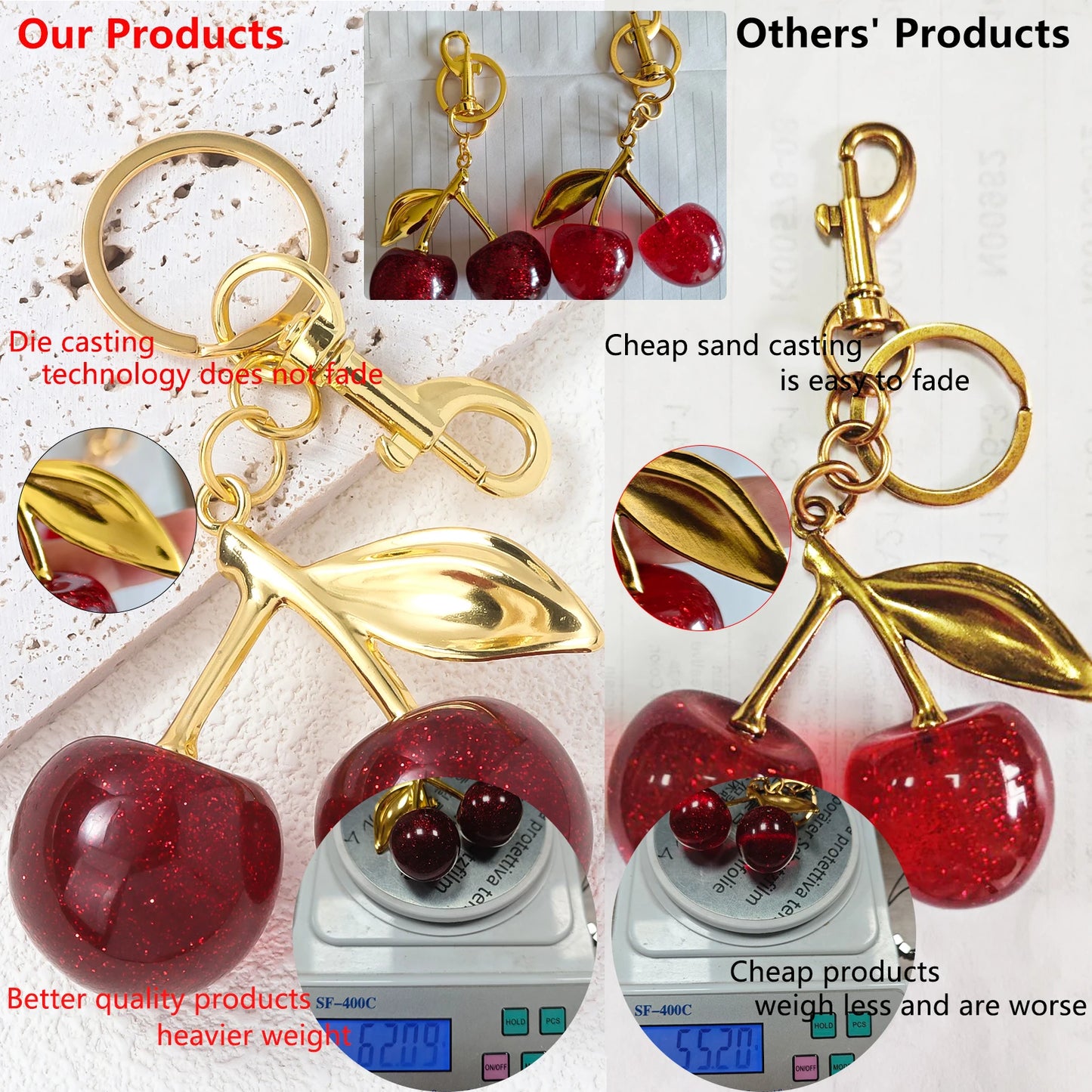 Fashion Delicious Red Cherry Keychain Summer Fruits Cherries Pendant