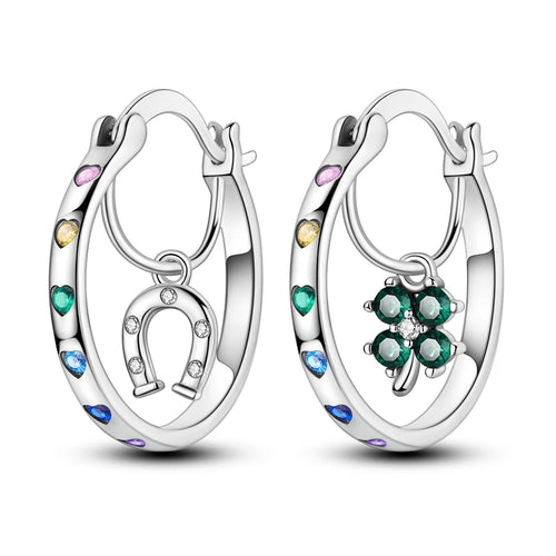 925 Sterling Silver Colored Zirconium Stars Hoop Earrings For Women