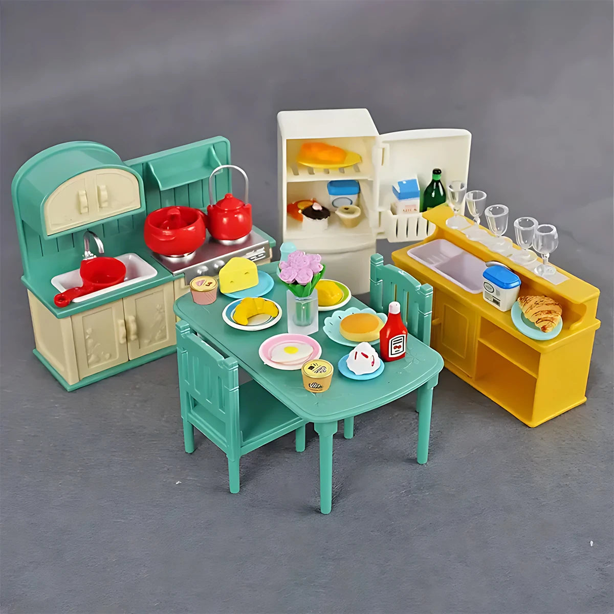 1:12 Miniature Furniture Forest Family Kitchen Toy Dining Table