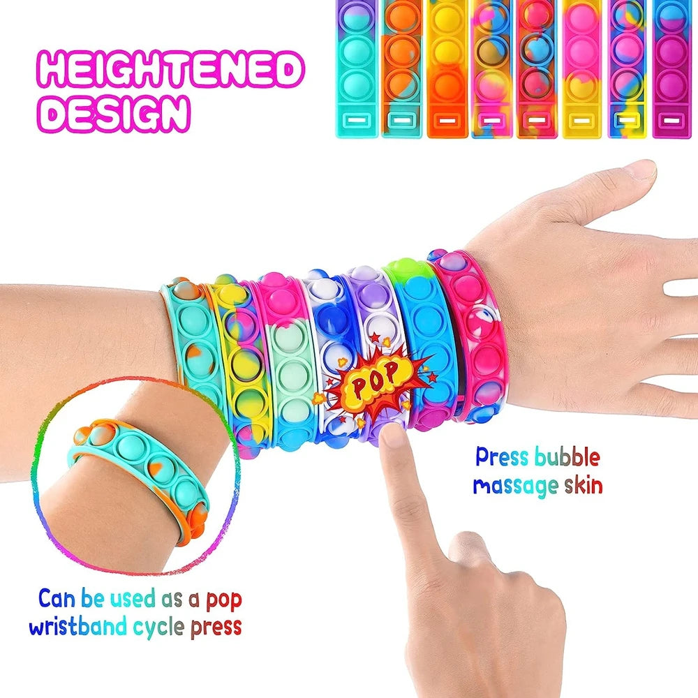 12PCS Fidget Toys Pop Bracelet Party Favors Bubble Bracelets Push