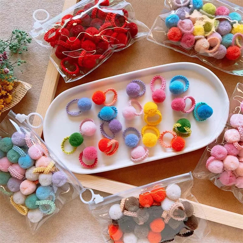 20Pcs Girls Colorful Plush Ball Elastic Hair Bands Kids Hair Ropes