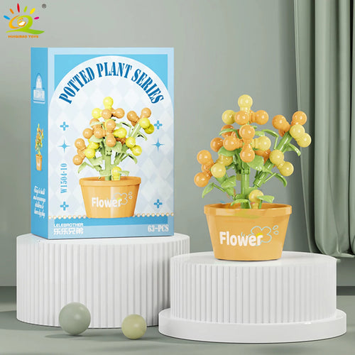 HUIQIBAO MOC Flower Succulent Potted Model Building Block DIY Eternal