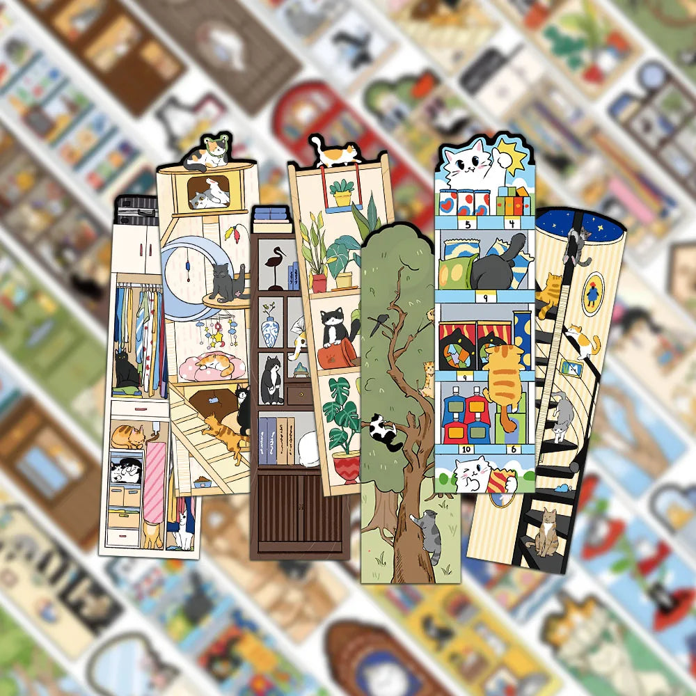 30PCS Cat Scene Bookmark Cartoon Cute Reading Page Book Label