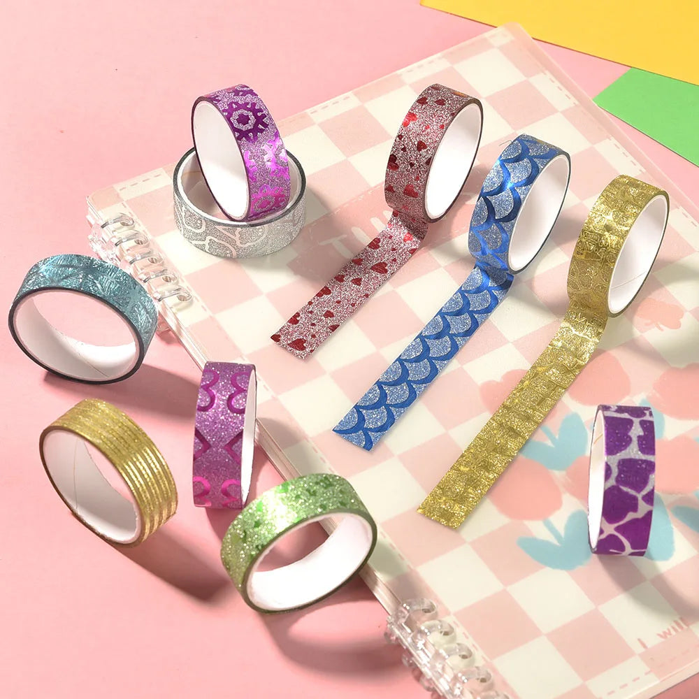 10Rolls Random Color Glitter Stickers Paper Adhesive Tapes DIY