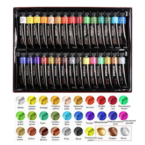 Acrylic Paint Set 12/24/30 Colours 12ml, Perfect for Canvas, Wood,